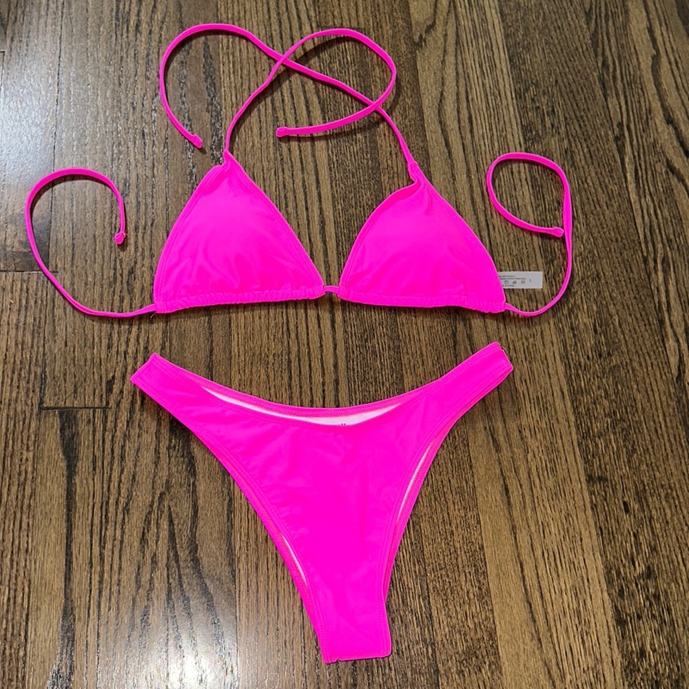 Hot Pink 2 Piece Women’s Triangle High Cut Bikini Swimsuit Set Size Large